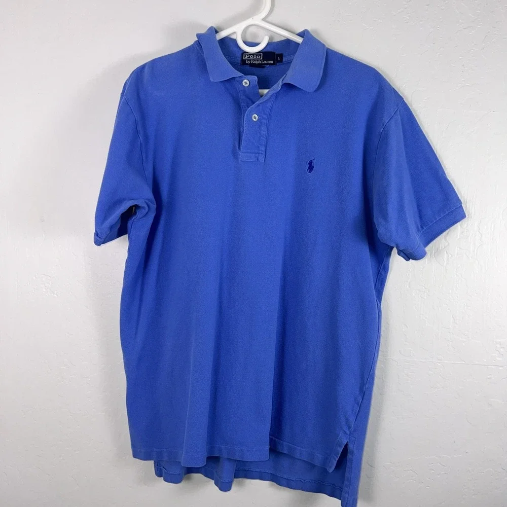 Vintage 90s/Y2K Polo by Ralph Lauren Men's‎ Large Blue Short Sleeve Polo Shirt